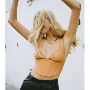Zara Women’s Faux Leather Corset Style Crop Top in Caramel Size Small